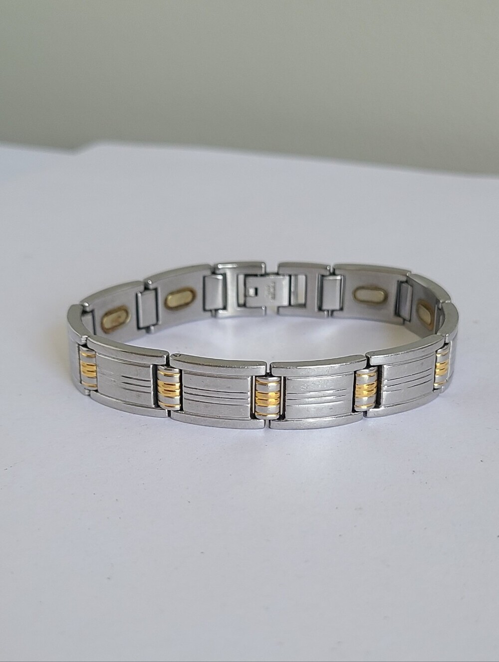 Jeffrey Scott Fine Magnetic Therapy Stainless Steel 18K Two-Tone Men's Bracelet